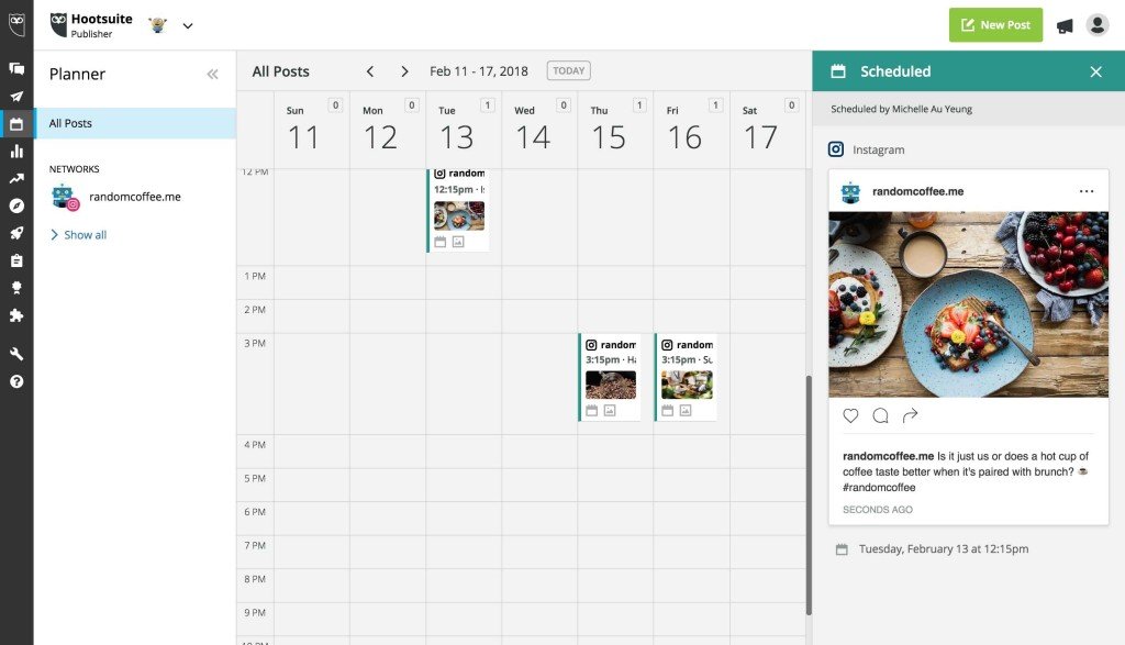 Screenshot of Hootsuite Instagram planner