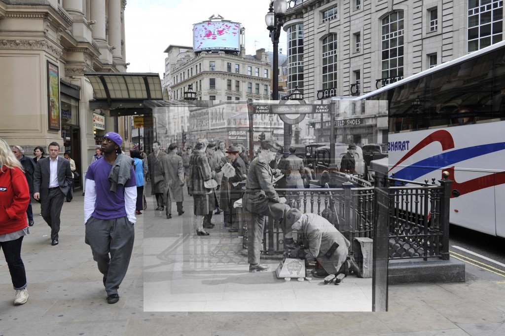 Piccadilly Circus in 1953 and 2010, as seen on the Streetmuseum app