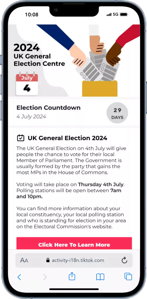 TikTok launches UK General Election Centre